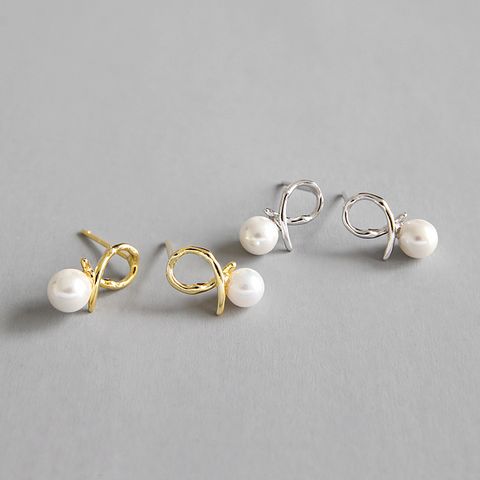 Fashion S925 Sterling Silver Simple Knotted Bead Earrings