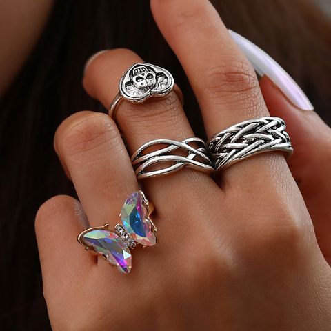 European And American Fashion Colorful Butterfly Skull Knotted 4-piece Joint Ring