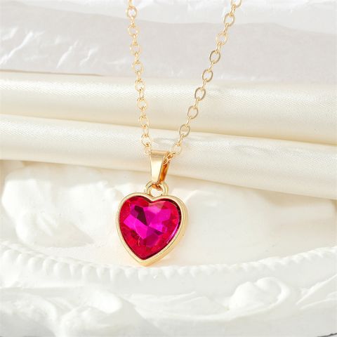 Fashion Retro Zircon Heart Pendant Multicolor Stone Pendant Necklace