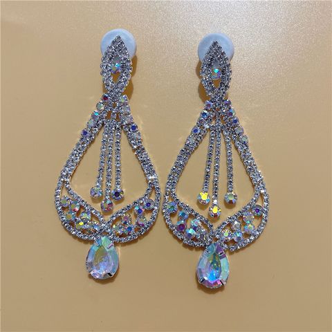 European And American Colorful Heart-shaped Micro-set Aaa Rhinestones Bridal Wedding Earrings