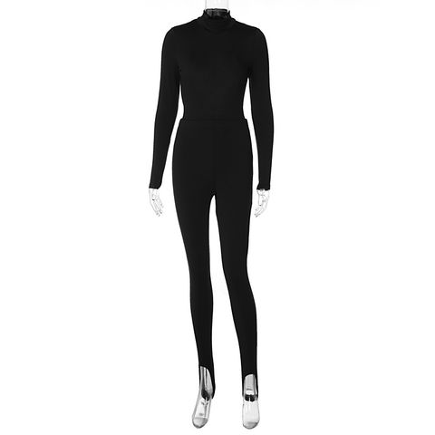 Fashion Self-cultivation Stand-up Collar Hollow Backless Jumpsuit Tight Trousers Suit