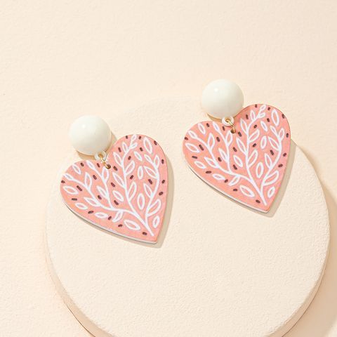Fashion Heart Leaf Acrylic Inlaid Pearl Stud Earrings Wholesale