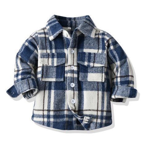 New Baby Lapel Plaid Warm Jacket Korean Version Long-sleeved Brushed Short Jacket