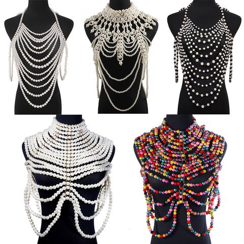 Fashion Hand-woven Pearl Necklaces Multi-layer Bead Strings Tassel Exaggerated Clothing Chain