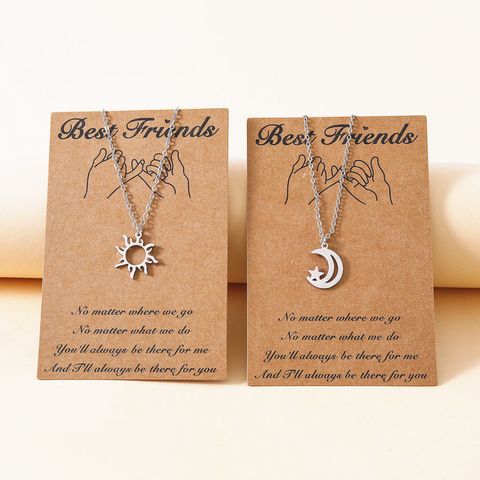 New Sun Moon Good Friend Card Creative Stainless Steel Sun Moon Clavicle Chain 2 Piece Set