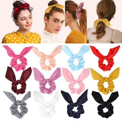 Fashion Simple Solid Color Rabbit Ears Knot Satin Headdress Head Rope