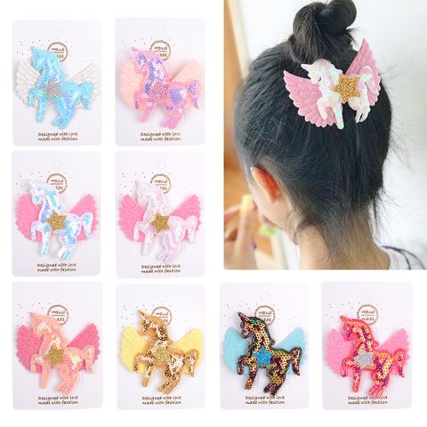 Fashion Children's Hairpin Sequins Rainbow Llittle Pony Cloth Hairpin