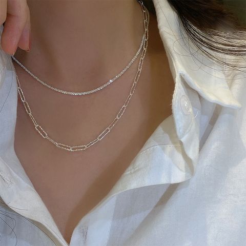 Vintage Niche Accessories Chain Sparkling Stacking Double Layer Clavicle Chain
