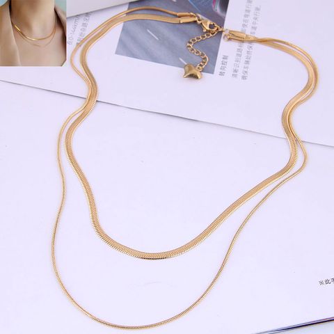 Exquisite Snake Bone Flat Chain Double-layer Titanium Steel Necklace
