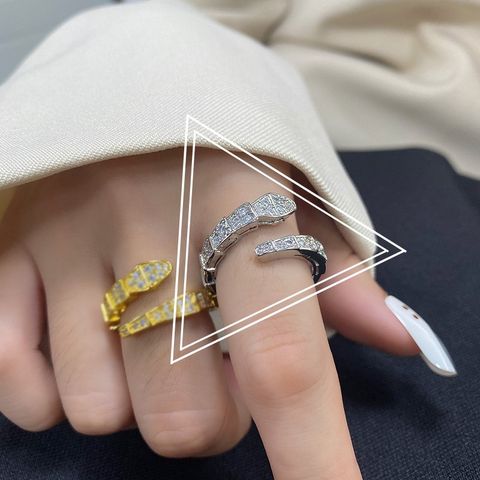 Fashion Full Zircon Snake Niche Design Geometric Ring