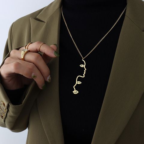 Exaggerated Personality Outline Face Pendant Necklace Stainless Steel 18k Real Gold Plated Jewelry