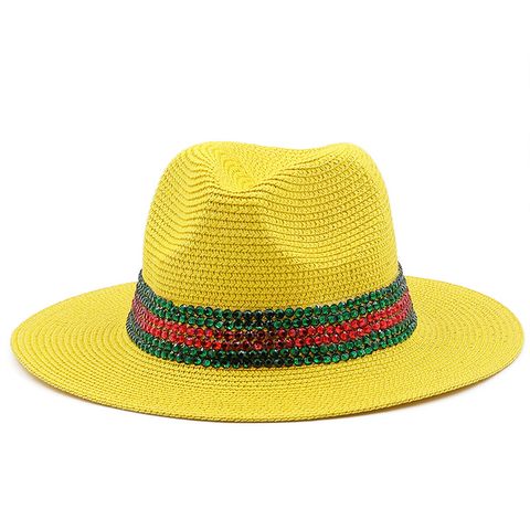 Fashion Outdoor Seaside Sun Shade Fashion Panama Straw Hat Rhinestone Beach Hats