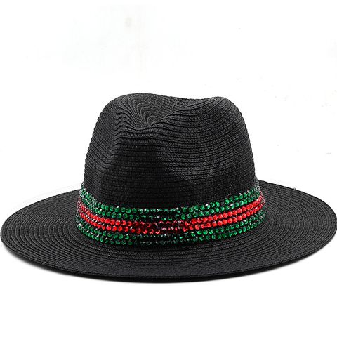 Fashion Outdoor Seaside Sun Shade Fashion Panama Straw Hat Rhinestone Beach Hats