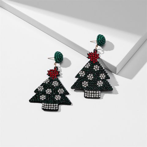 1 Pair Fashion Christmas Tree Santa Claus Inlay Cloth Rhinestones Drop Earrings
