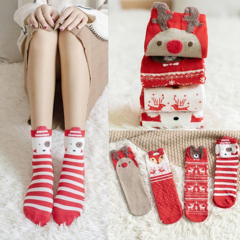 Women's Cute Stripe Elk Cotton Jacquard Ankle Socks 1 Set
