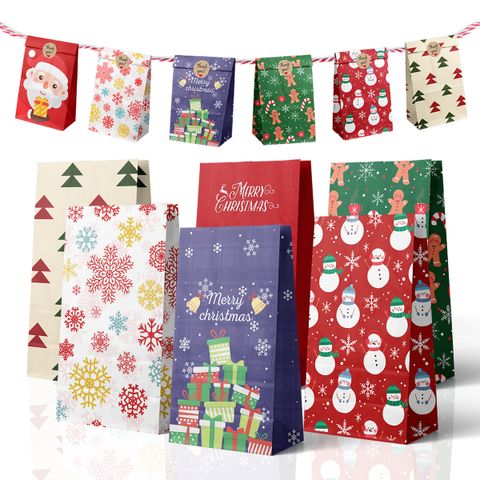 Christmas Cartoon Style Cute Christmas Tree Santa Claus Snowman Paper Family Gathering Party Festival Gift Bags