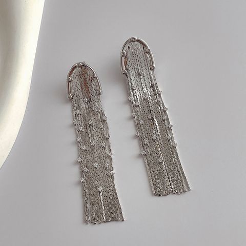 Fashion Geometric Copper Tassel Rhinestones Women's Drop Earrings 1 Pair