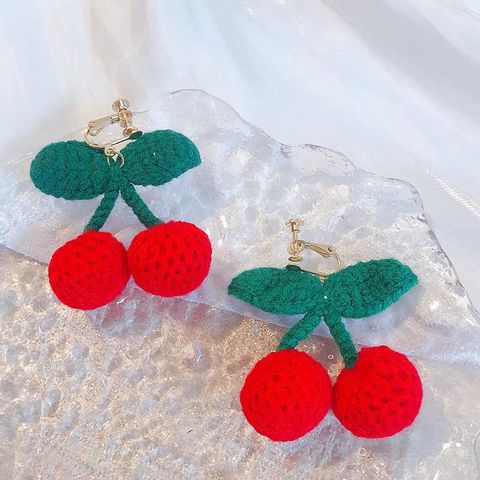 Sweet Cherry Plush Women's Earrings 1 Pair