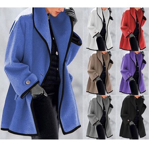 Women's Fashion Solid Color Patchwork Single Breasted Coat Woolen Coat