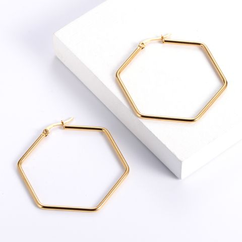 1 Pair Fashion Hexagon Plating Stainless Steel Hoop Earrings