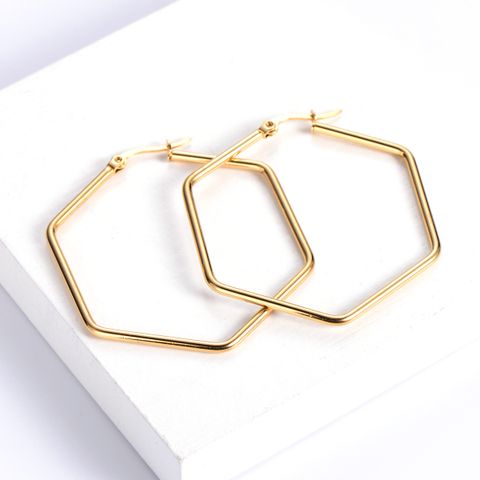 1 Pair Fashion Hexagon Plating Stainless Steel Hoop Earrings