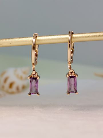 Fashion Rectangle Copper Inlay Zircon Drop Earrings 1 Pair