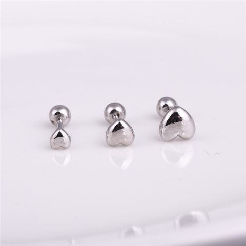 Simple Style Heart Shape Silver Plating Ear Studs 1 Pair