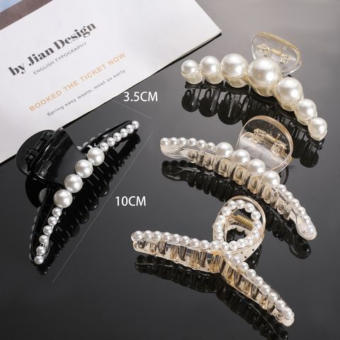 Fashion Geometric Square Heart Shape Arylic Imitation Pearl Hollow Out Hair Claws 1 Piece
