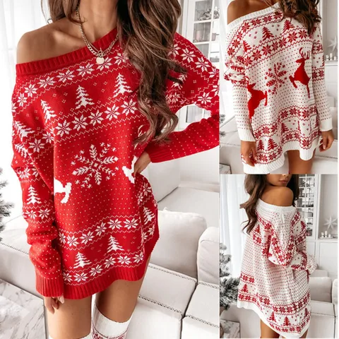 Fashion Elk Polyacrylonitrile Fiber Round Neck Long Sleeve Regular Sleeve Sweater