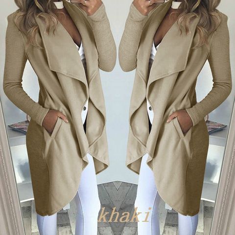 Women's Fashion Solid Color Patchwork Placket Coat Trench Coat