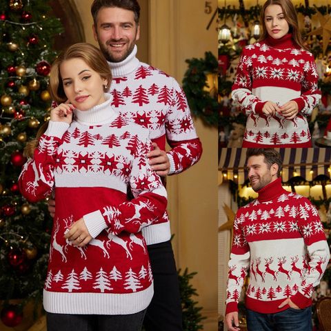 Fashion Christmas Tree Polyester Turtleneck Long Sleeve Regular Sleeve Jacquard Sweater