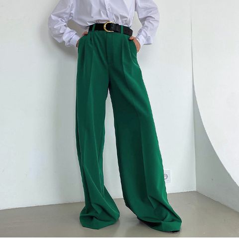 Women's Daily Fashion Solid Color Full Length Button Wide Leg Pants