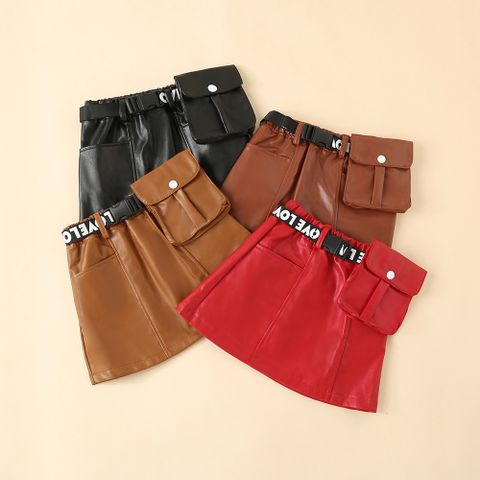 Fashion Solid Color Pu Girls Skirts