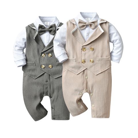 Formal Solid Color Bowknot Cotton Baby Rompers