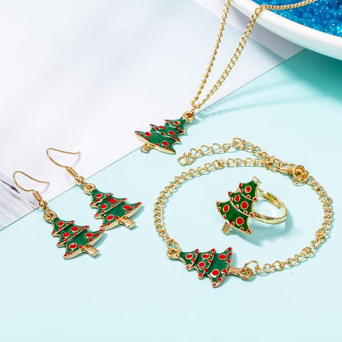 Fashion Christmas Tree Alloy Enamel Christmas Women's Bracelets Earrings Necklace
