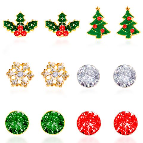 Cute Santa Claus Snowflake Elk Alloy Enamel Women's Earrings 1 Set