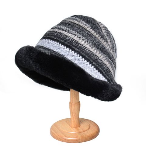 Women's Casual Basic Stripe Wide Eaves Bucket Hat