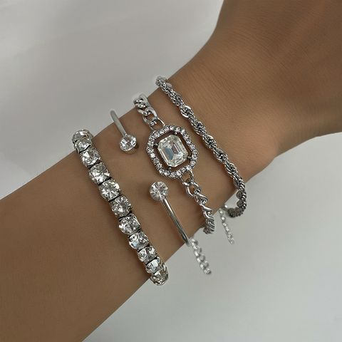 Shiny Geometric Alloy Plating Artificial Diamond Women's Bracelets 4 Piece Set