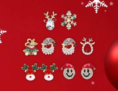 Fashion Snowflake Elk Alloy Enamel Inlay Artificial Gemstones Women's Ear Studs 1 Pair