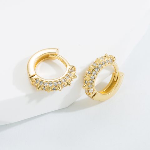 Fashion Cross Copper Gold Plated Zircon Hoop Earrings 1 Pair