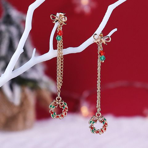 Moda Árbol De Navidad Guirnalda Campana Aleación Cadena Cristal Artificial Mujeres Pendientes De Gota 1 Par