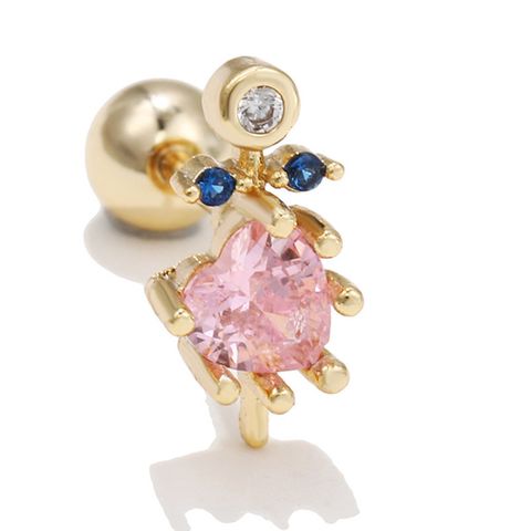1 Piece Sweet Flower Inlay Brass Zircon Earrings