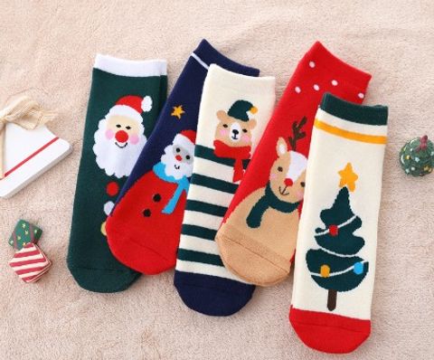 Kid's Fashion Christmas Tree Snowman Cotton Blend Ankle Socks 1 Set
