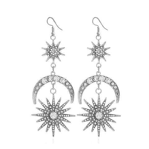 Wholesale Jewelry Lady Star Moon Metal Rhinestones Inlay Drop Earrings