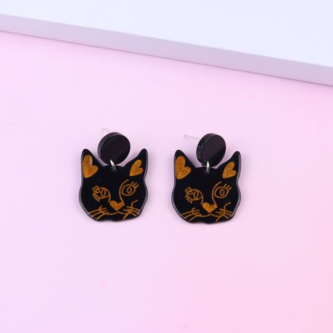 Cartoon Style Moon Cat Arylic Women's Drop Earrings 1 Pair