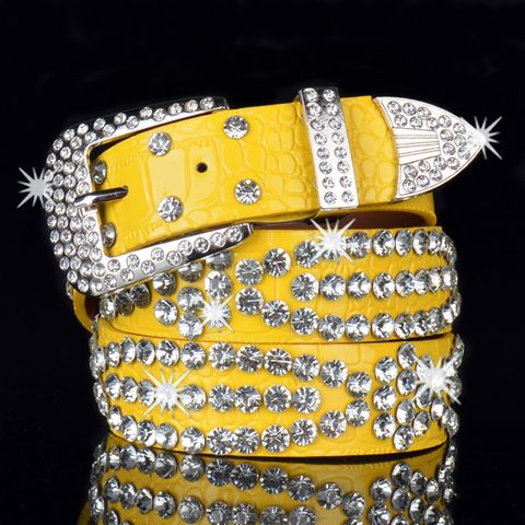 Estilo De Moda Leopardo Cuero Sintético Aleación Embutido Diamantes De Imitación Mujeres Cinturones De Cuero 1 Pieza