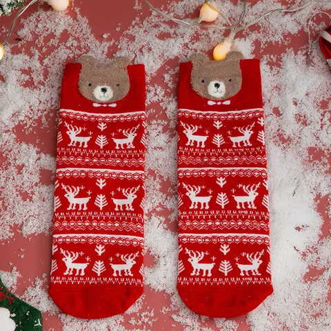 Women's Cute Santa Claus Bear Snowflake Cotton Crew Socks