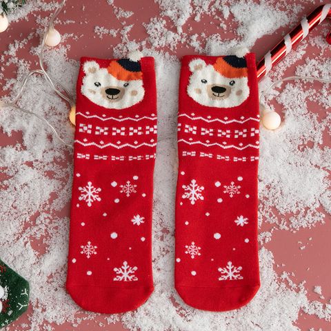 Women's Cute Santa Claus Bear Snowflake Cotton Crew Socks