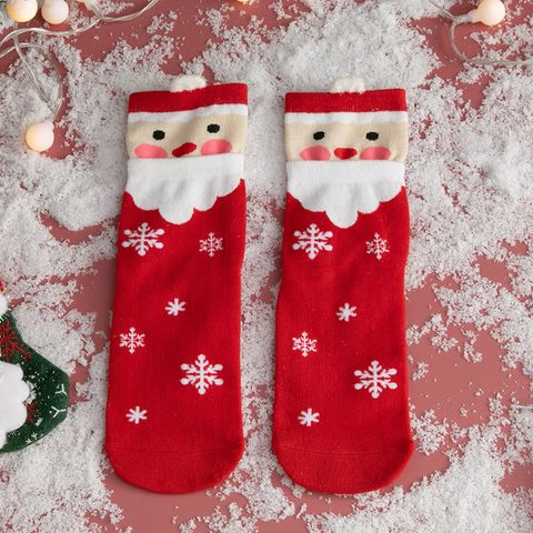 Women's Cute Santa Claus Bear Snowflake Cotton Crew Socks