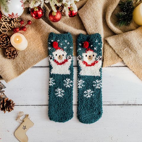 Women's Fashion Santa Claus Snowman Snowflake Coral Fleece Jacquard Crew Socks